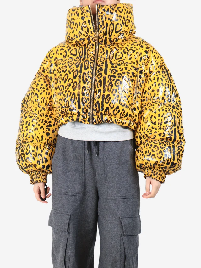 Dolce & Gabbana Yellow leopard print cropped puffer jacket - size S in Yellow from Sign of the Times