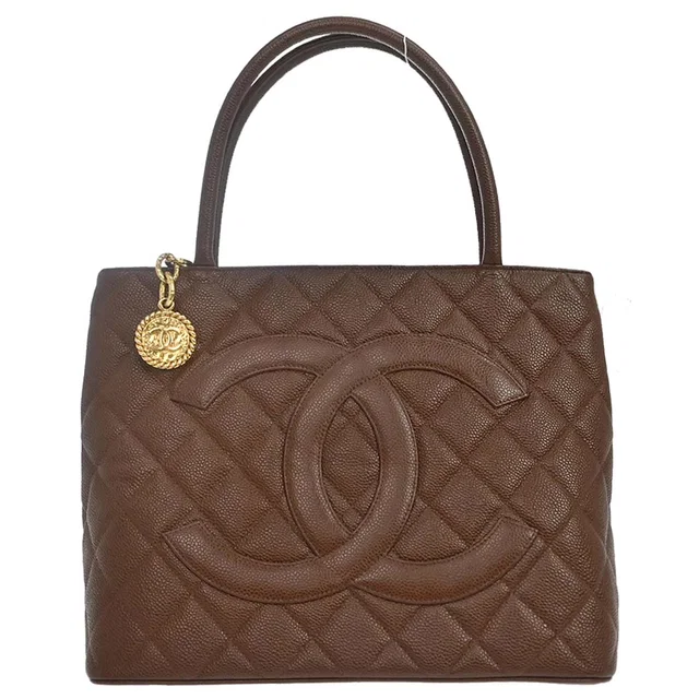 Chanel 2002-2003 Brown Caviar Skin Medallion Tote Handbag in Brown Caviar leather from AMORE Vintage Tokyo