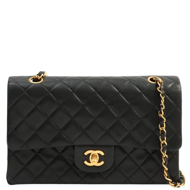 Chanel 1990's Classic Flap Chain Bag 25cm Black in Black Leather from VINTAGE QOO TOKYO
