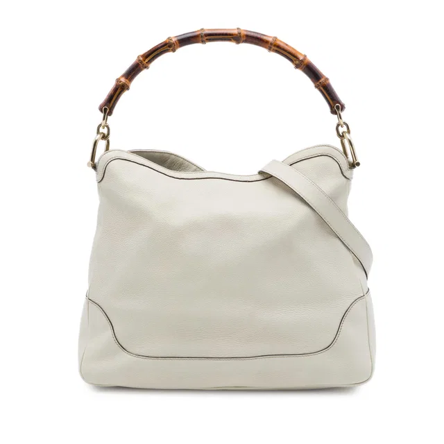 White Gucci Calfskin Bamboo Diana Satchel in White Calfskin from Designer Revival