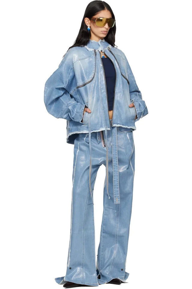 Ottolinger Blue Glazed Denim Zip Jacket, photo 4 of 4 from SSENSE