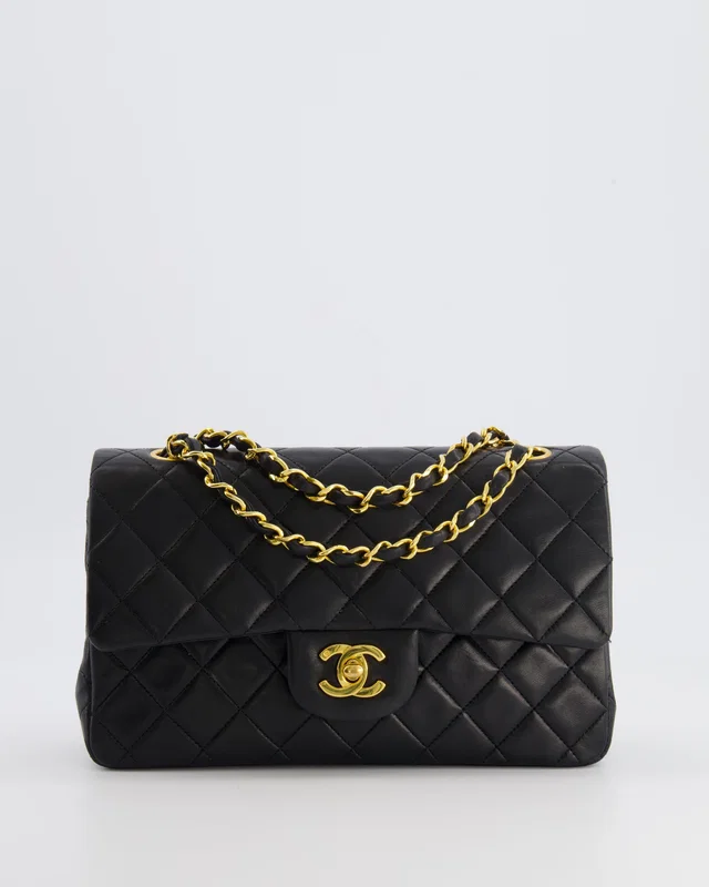 Chanel Vintage Black Small Classic Double Flap Bag in Black Lambskin from Sellier