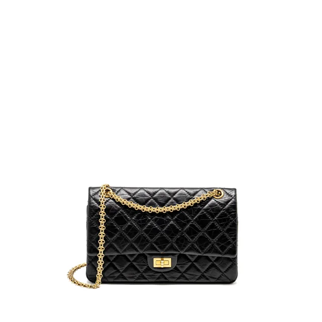 Chanel Large 2.55 226 Reissue Double Flap Bag Aged Calfskin Black GHW in Black Calfskin from EMIER