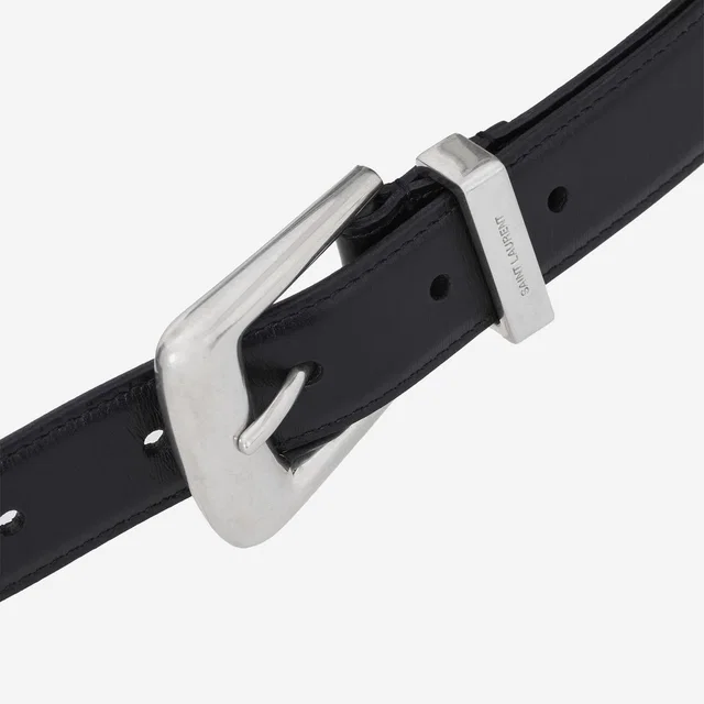 Saint Laurent Smooth Calfskin Leather Belt — Black in Black Calfskin from HEWI
