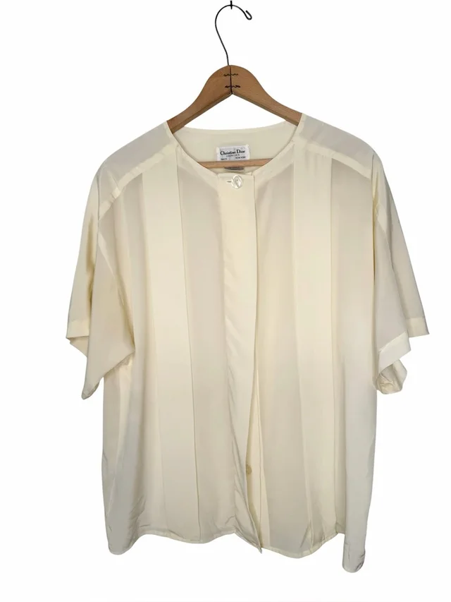 Dior Chemises Cream Hidden Button Down Blouse Short Sleeve Size 10 in White from Poshmark