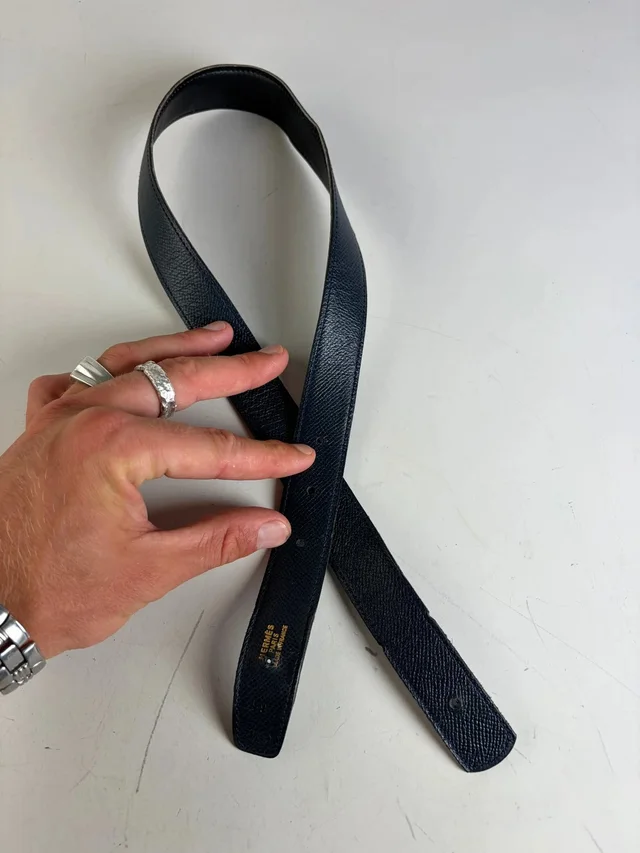 Hermès Vintage Leather Belt Strap Navy in blue Leather from Grailed