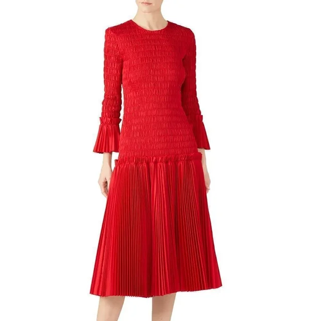 Khaite Mariella Dress Long Sleeve Smocked Pleated Midi Currant Red Size Large in red from Poshmark