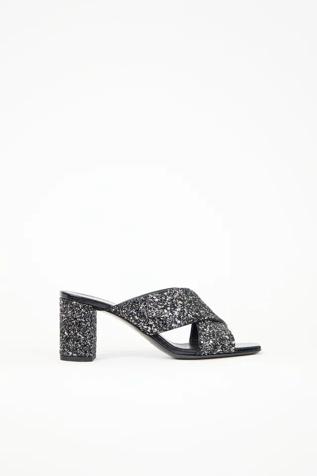 Saint Laurent Leather & Glitter Lou Mule in Leather from VSP Consignment