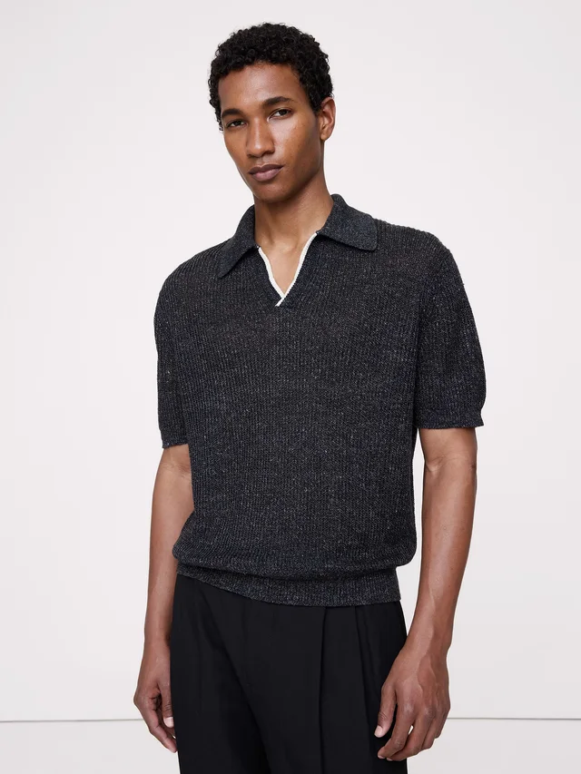 Banana Republic Linen-Cotton Johnny-Collar Sweater Polo in Grey from Banana Republic (Canada), photo 1 of 1