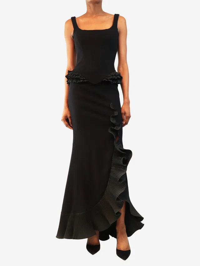 Escada Black bustier top and skirt two piece set - size UK 6 in Black Wool from Sign of the Times