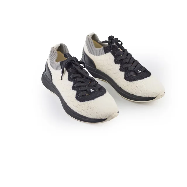 Chanel Sneakers Knit White Black size 42 in Black from The Purse Affair