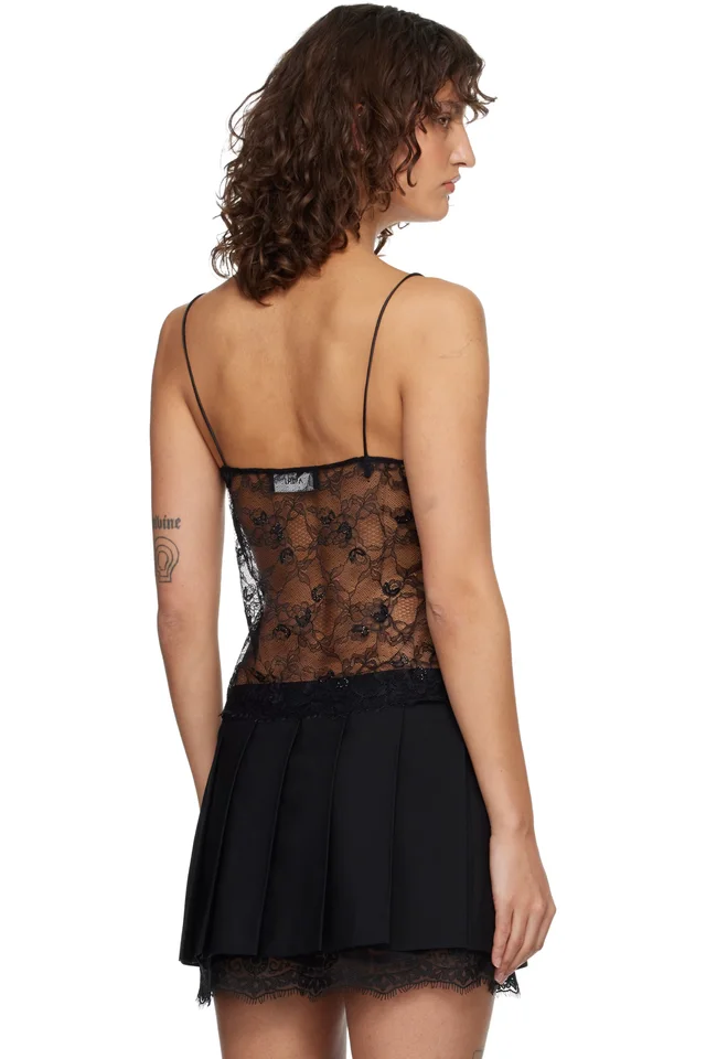 AMIRI Black Lace Cami Top, photo 3 of 4 from SSENSE