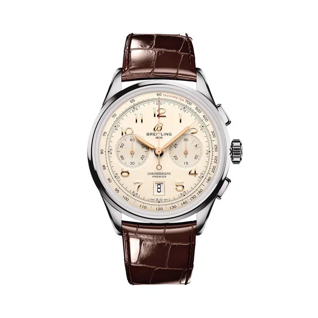 Breitling Premier B01 Chronograph 42mm Mens Watch Cream in White Crocodile from WatchesOfSwitzerland