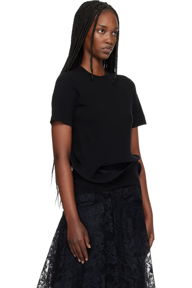 Junya Watanabe Black Twisted Detail T-shirt, photo 2 of 3 from SSENSE