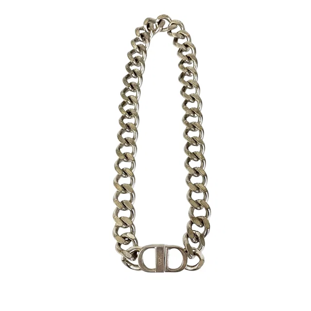Silver Dior Silver Plated CD Logo Chain Link Necklace in Silver from Designer Revival