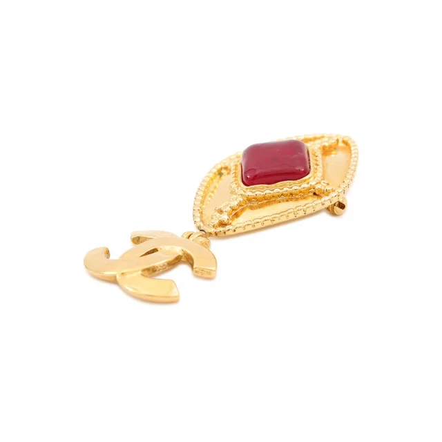Chanel Gripoa CC LogoBrooch Gold/Red Metal color Stone in Red from GALLERY RARE, photo 3 of 11