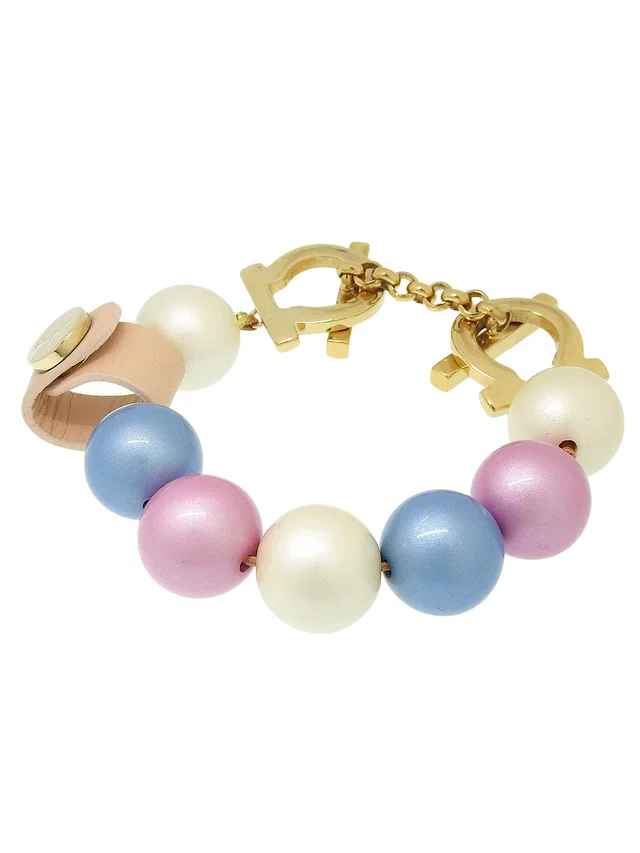 Ferragamo Gancini Plate Pearl Bracelet Multi from VINTAGE QOO TOKYO