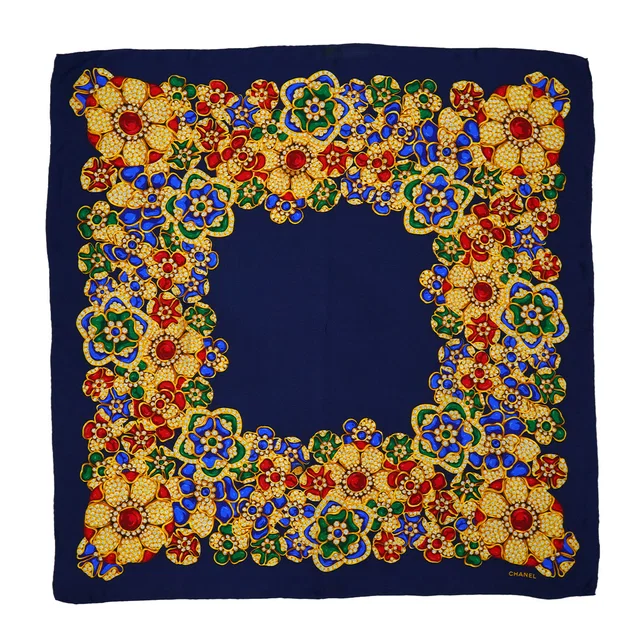 Chanel Vintage Gripoix Jewelry Pattern Scarf Multicolor Silk in Multicolor Silk from Luxury Promise