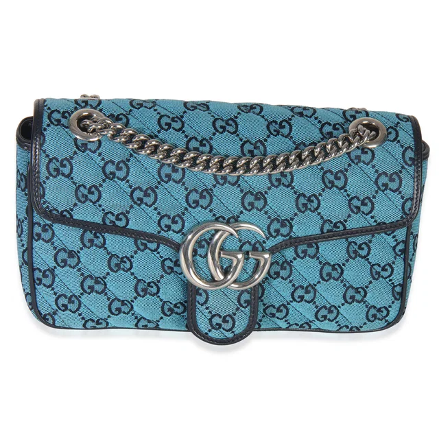 Gucci Blue Gg Canvas Diagonal Small Marmont Bag Fabric Handbag in Blue Canvas from HEWI