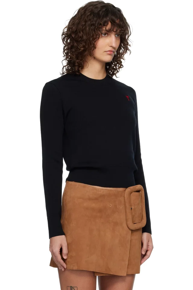 AMI Paris Black Wool Ami De Coeur Crewneck Sweater, photo 2 of 4 from SSENSE