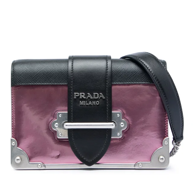 Pink Prada Saffiano Trimmed Metallic Vitello Cahier Bag in Pink Saffiano leather from Designer Revival