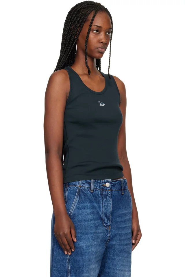 Maison Kitsuné Navy Baby Fox Ribbed Tank Top, photo 2 of 4 from SSENSE