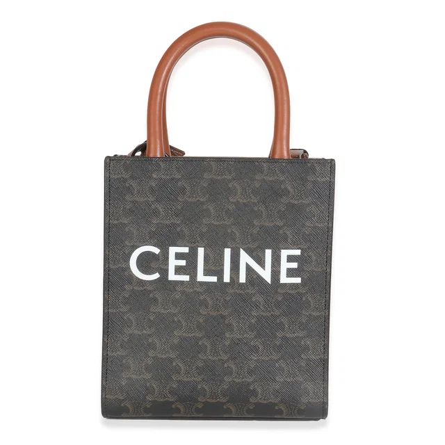 Celine Brown Triomphe Canvas Mini Vertical Cabas in Brown Canvas from myGemma