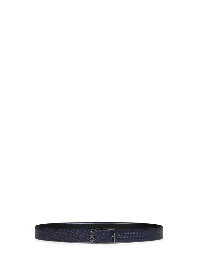Ferragamo Reversible Leather Belt — Navy Calf in Navy Leather from HEWI