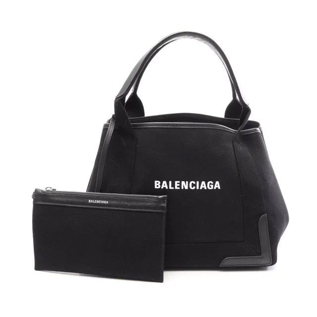 Balenciaga Navy Cabas leather canvas tote bag in Navy Canvas from LuxUness