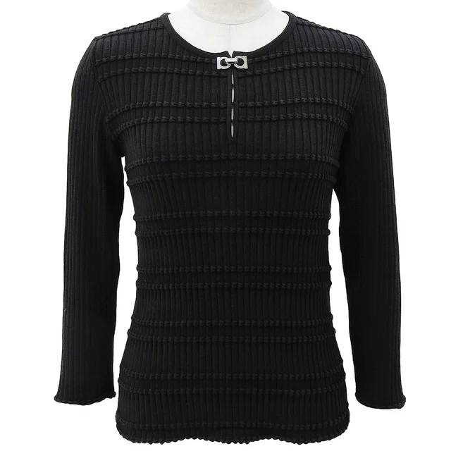 Ferragamo Gancini Plate Knit Top #M Black in Black from VINTAGE QOO TOKYO