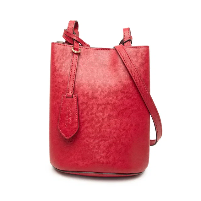 Red Burberry Grained Calfskin Lorne Bucket Bag in Red Caviar leather from Designer Revival