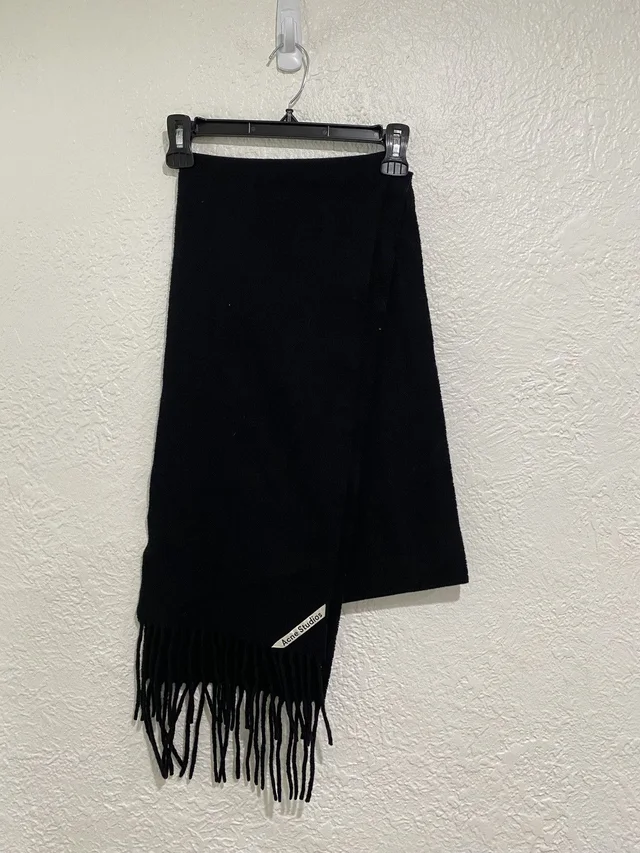 Acne Studios Fringe Wool Scarf - Narrow Black in black Wool from Grailed