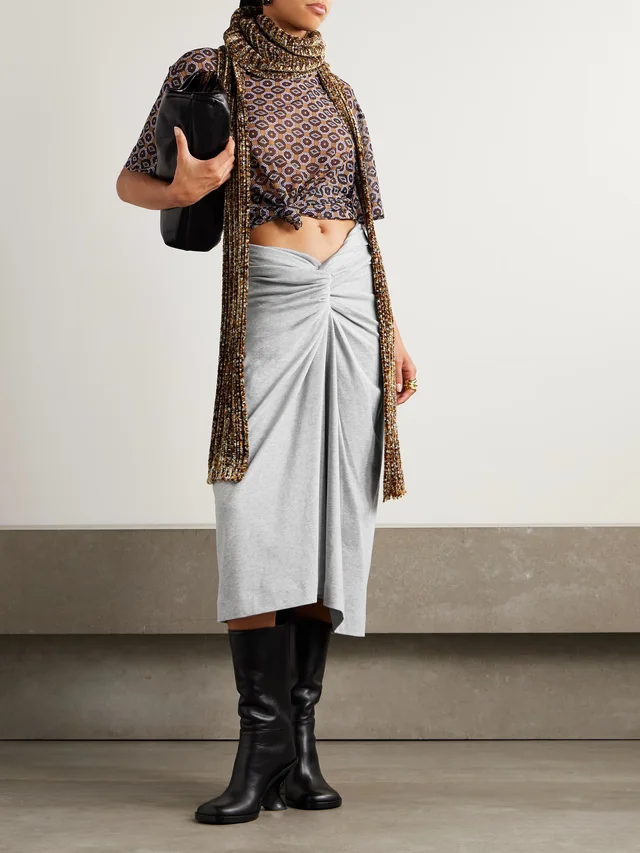 DRIES VAN NOTEN Twist-front cotton-jersey midi skirt in Grey, photo 2 of 2 from NET-A-PORTER (Canada)