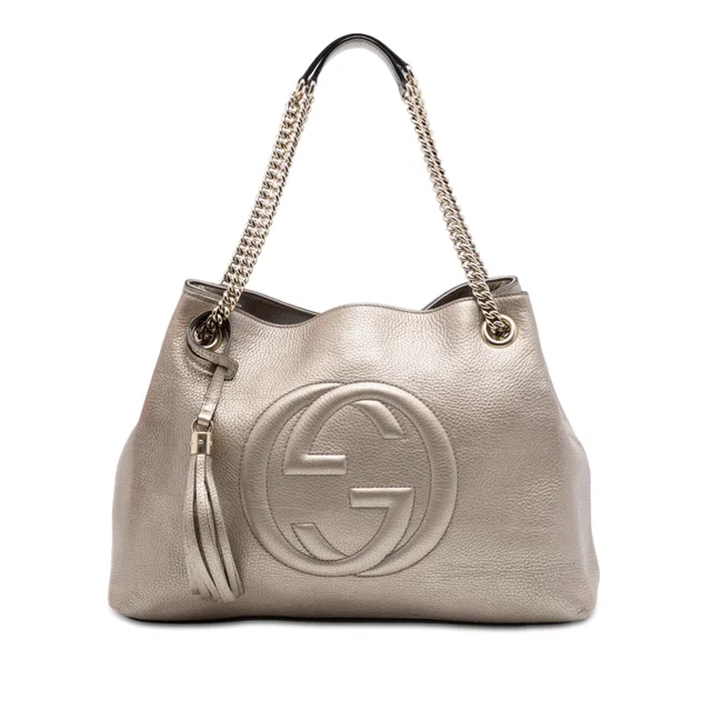 Gold Gucci Medium Metallic Calfskin Soho Chain Tote in Gold Calfskin from Designer Revival