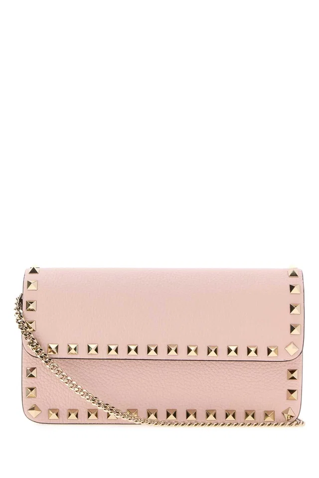 Valentino Garavani Stud-Embellished Leather Clutch Wallet — Pink in Pink Leather from HEWI