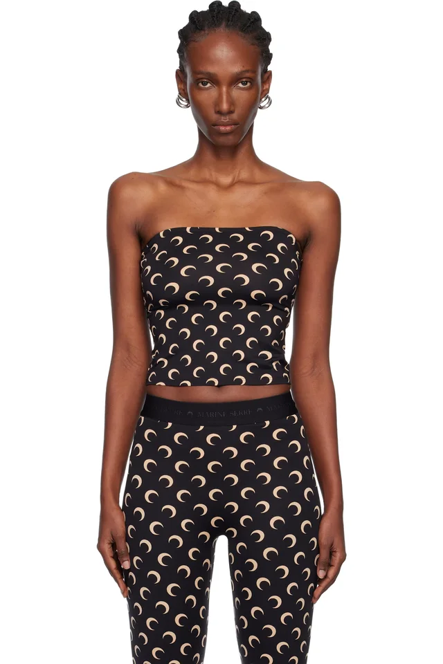 Marine Serre Black Moon Printed Jersey Second Skin Tube Top, image 1 of 1 from SSENSE