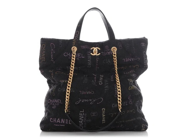Chanel Black Quilted Denim Mood Tote in Black Denim from Ann's Fabulous Finds