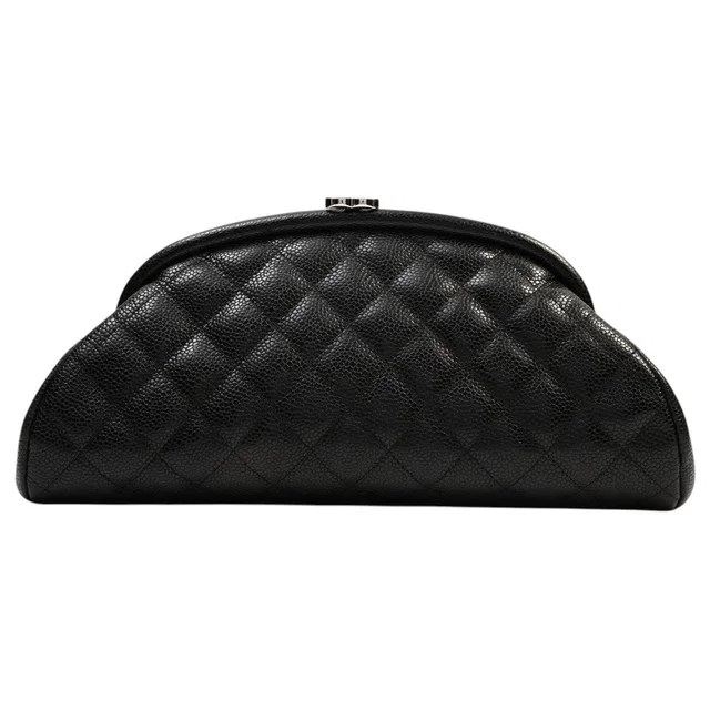 Chanel Circa 2008 Caviar Skin CC Mark Plate Clutch Bag, Black in Black Caviar leather from VINTAGE QOO TOKYO