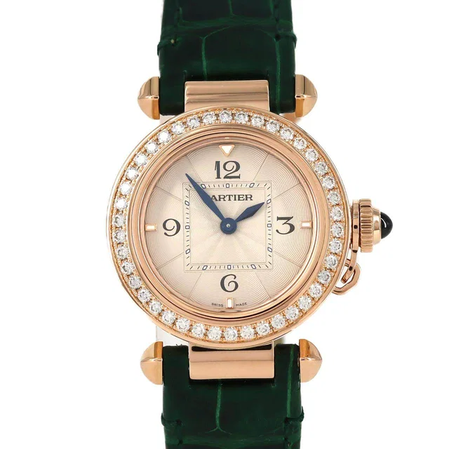 Pasha de Cartier Pink Gold Quartz in Pink Crocodile from LuxUness
