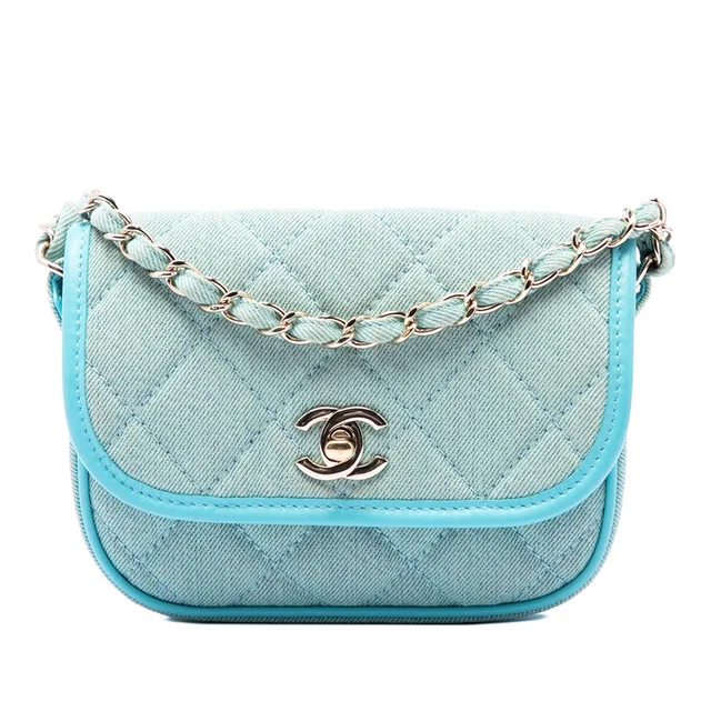Blue Chanel Mini CC Quilted Denim Messenger Flap Crossbody Bag in Blue Denim from Designer Revival, photo 1 of 1