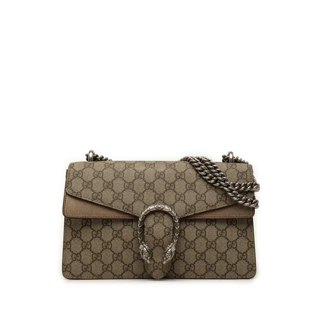 Beige Gucci Medium GG Supreme Dionysus Shoulder Bag in Beige Suede from Designer Revival