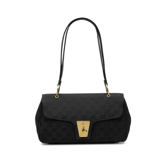 Black Gucci GG Canvas Shoulder Bag in Black Canvas from Designer Revival