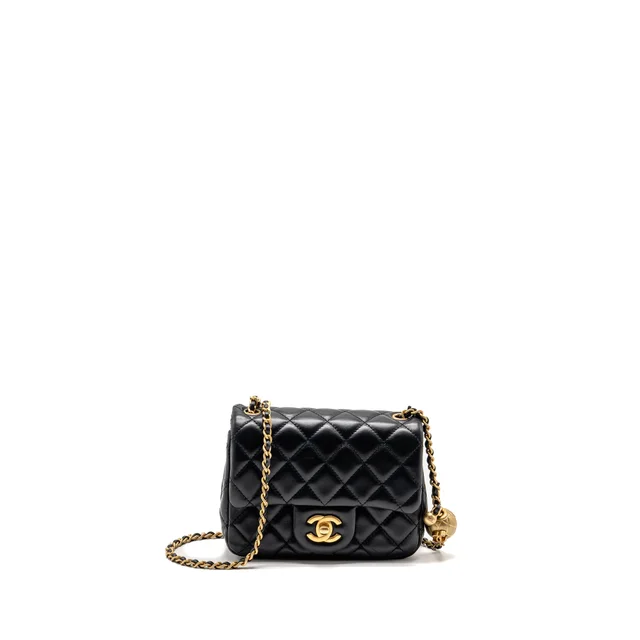 Chanel pearl crush mini square flap bag lambskin black GHW (microchip) in Black Lambskin from EMIER