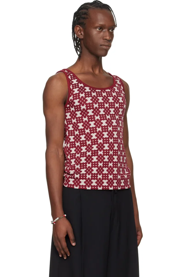 Dries Van Noten Off-White & Red Jacquard Tank Top, photo 2 of 4 from SSENSE