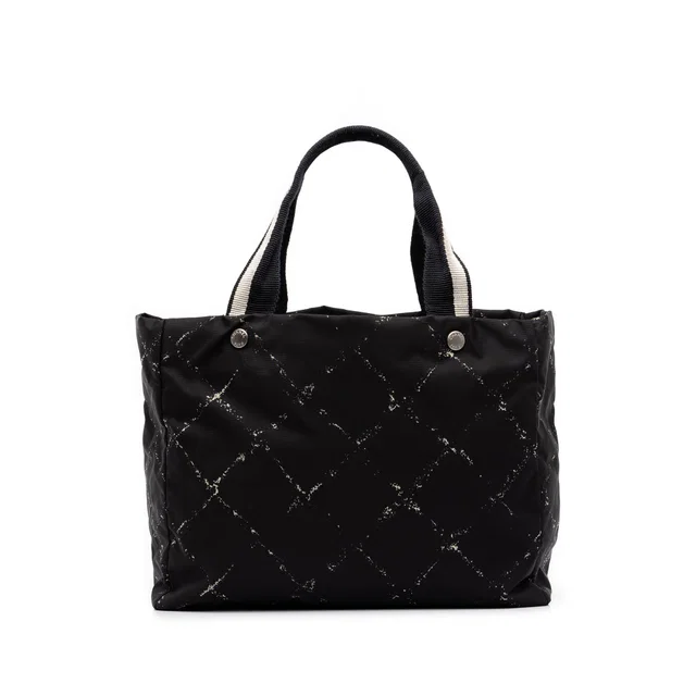 Black Chanel Old Travel Line Nylon Tote in Black Nylon from Designer Revival