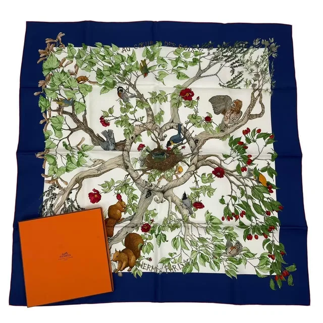 Hermès Carre 90 AU Coeur Des Bois in Navy Silk from The Reluxe