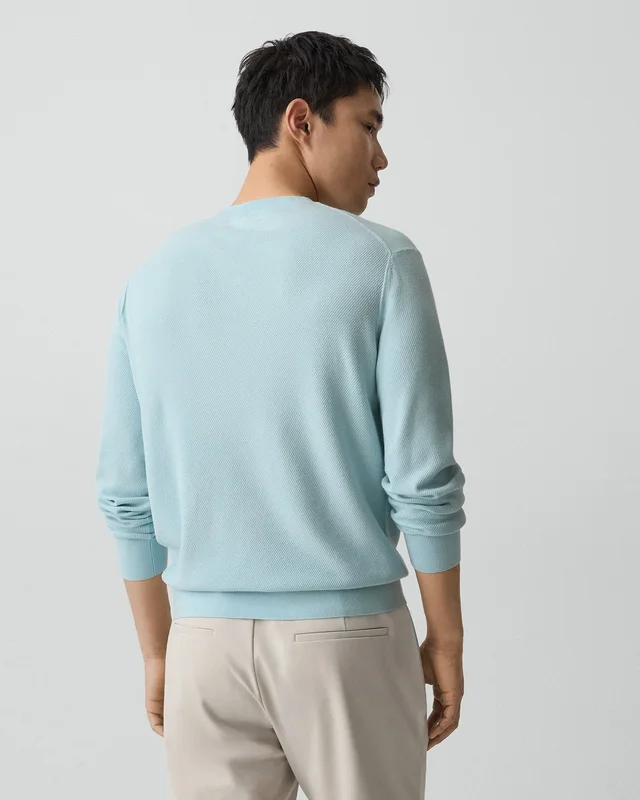 Theory Riland Crewneck Sweater in Light Bilen in LIGHT OCEAN AIR 62% Viscose, 38% Polyester; Exclusive Of Elastic, photo 10 of 12 from Theory