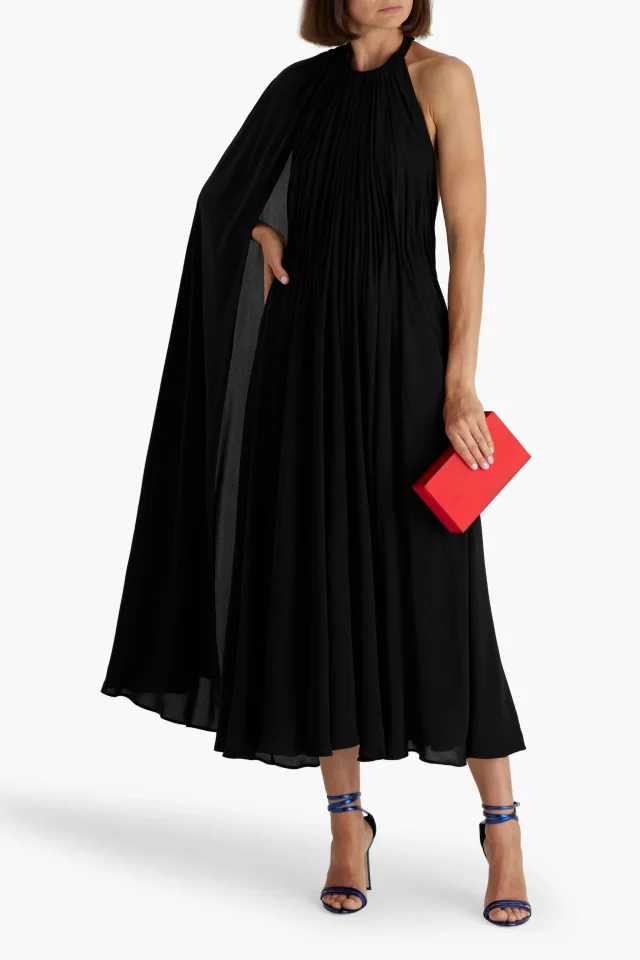 Valentino Garavani Cape-Effect Pleated Silk-Chiffon Halterneck Midi Dress, photo 2 of 4 from THE OUTNET
