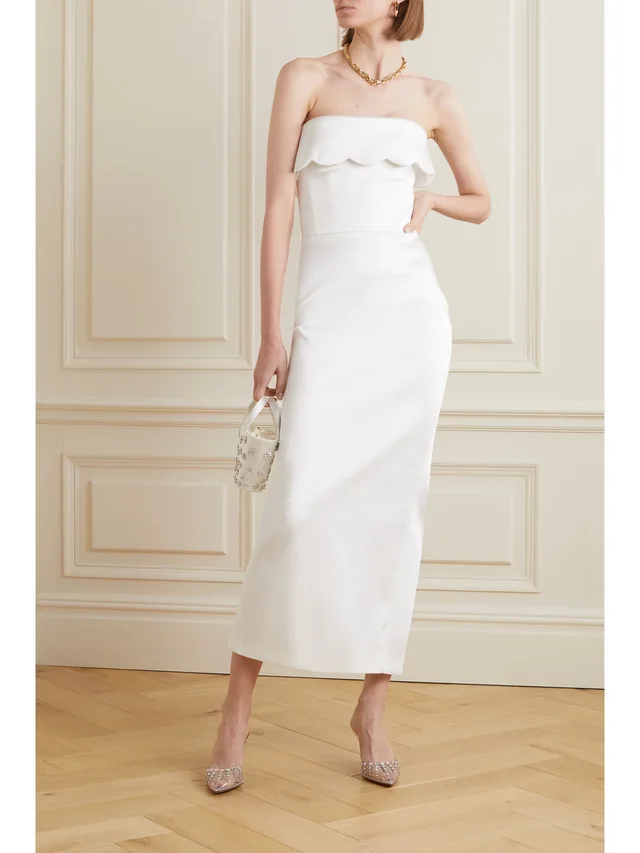 RASARIO Strapless scalloped duchesse-satin maxi dress in White, photo 2 of 2 from NET-A-PORTER (Canada)