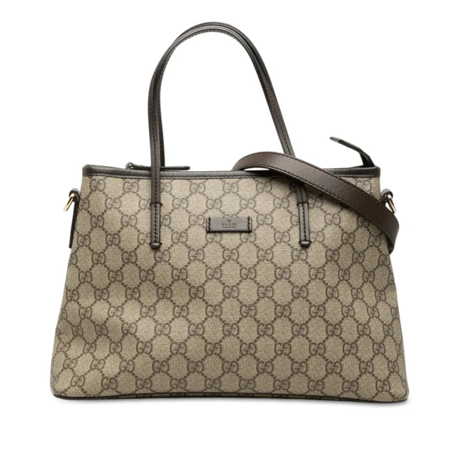 Beige Gucci Small GG Supreme Convertible Tote Satchel in Beige Coated canvas from Designer Revival